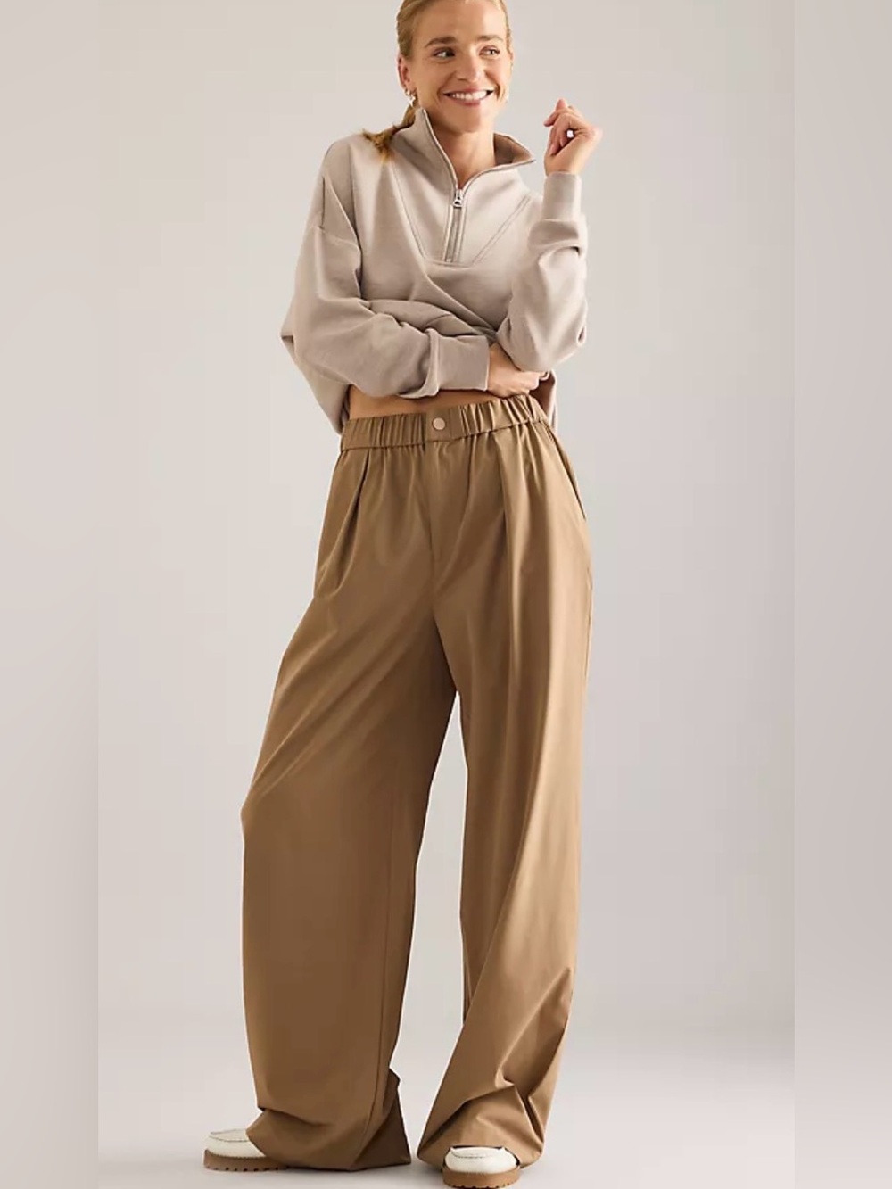 Varley Kayson Wide Leg | size M | High-Rise Wide Leg Pants in Camel